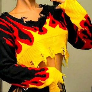 Fire graphics attractive crop sweater